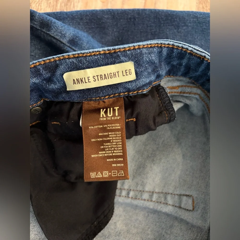 KUT from the Kloth Ankle Straight Leg Jeans Size 14 Dark Wash Cuffed Raw Hem